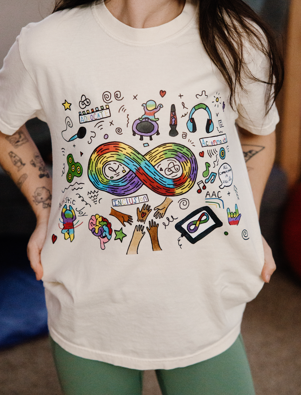 Closeup of Autism Acceptance t-shirt design for neurodiversity awareness