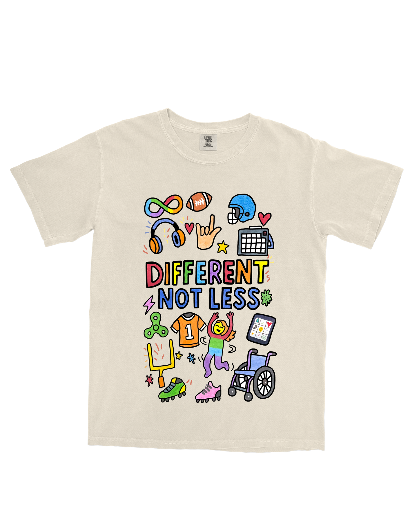 Different not Less T-Shirt with Laura – Adult & Youth Inclusive Neurodiversity Apparel