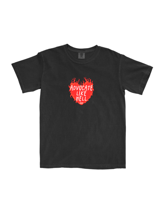 Advocate Like Hell Heavyweight Adult T-Shirt – Comfort Colors Black, Collaboration with Kaeli Fisher, Neurodiversity & Autism Acceptance Apparel